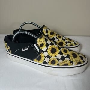 Vans Womens 8 1/2 Asher Sunflower Checker Slip On‎ Loafer Shoes Skater Grunge ￼